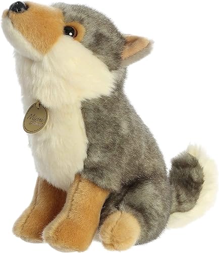 Miniatura 5 de Aurora® Peluche realista de lobo Miyoni® - Detalle realista - Compañerismo apreciado - Gris 10 pulgadas