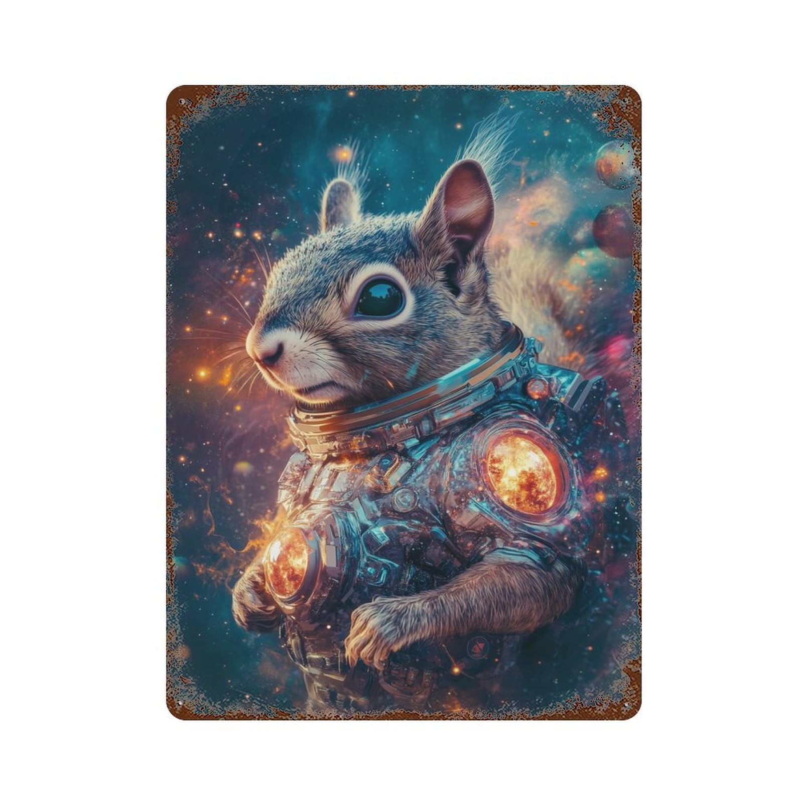 Squirrel Astronaut Rusty Metal Tin Sign 15.7"x11.8", Classic Wall Plaque for Pub, Kitchen And Man Cave Decor