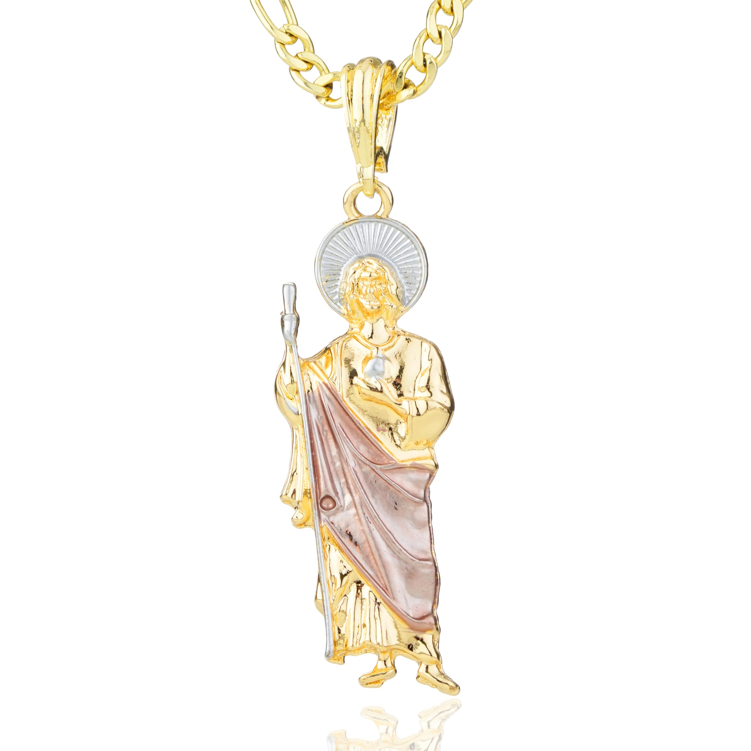 BSMCXB 14K Gold Plated Saint Jude Pendant Necklace Religious Charm Jewelry San Judas Tadeo Medalla Cadena Oro Laminado