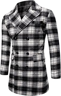 CUTeFiorino Winter Coat Men's Leisure Checked with Double Breasted Winter Jacket Lapels with Flap Pocket Long Sleeve Outdoor Jacket Autumn Winter Business Elegant Softshell Jacket Sweat Jacket