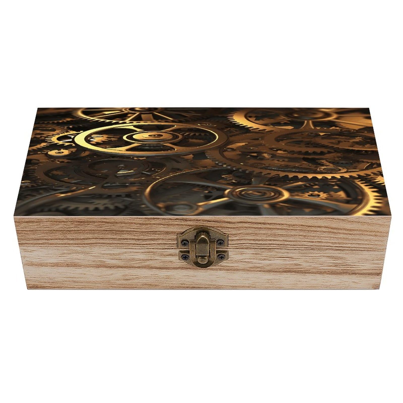 asbwuo Cool Steampunk Gears Wood Keepsake Box Wooden Box with Hinged Lid
