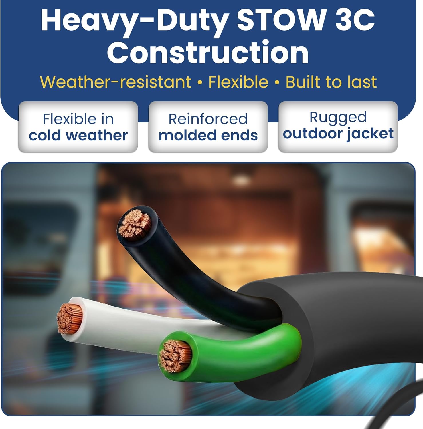 Amp Up 30 Amp Generator Cord, 75ft Heavy Duty NEMA L5-30 30amp Generator Power Cord, 3 Prong Extension Cable w/Twist Lock L5-30 end & Indicator Light, TT-30 Molded Ends, Stow 3C Cable from US Company