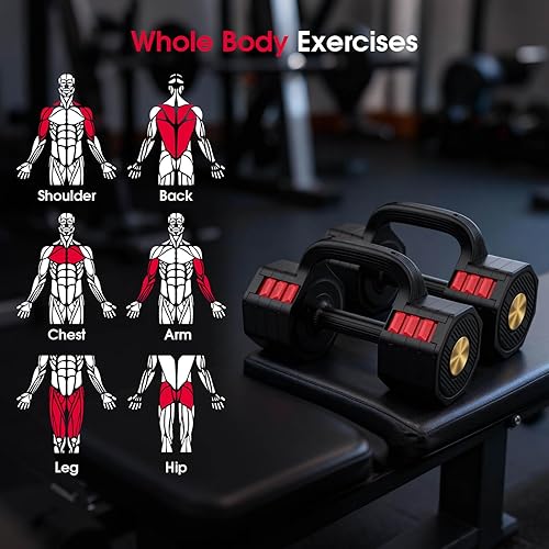 Miniatura 5 de Juego de mancuernas ajustables de 41 libras, cada pesa 510.315.420.5 libras para hombres y mujeres, juego de 4 niveles de peso con asa como pesa