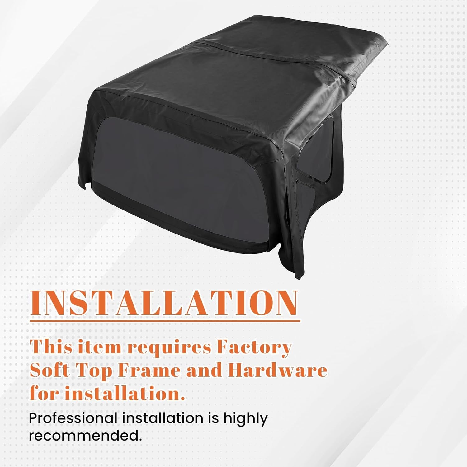HECASA Replacement Soft Top Compatible with 1995-1998 Suzuki Sidekick & Geo Tracker with Tinted Plastic Window, Black Premium Grade Sailcloth Vinyl Soft Roof, No Upper Door Skins