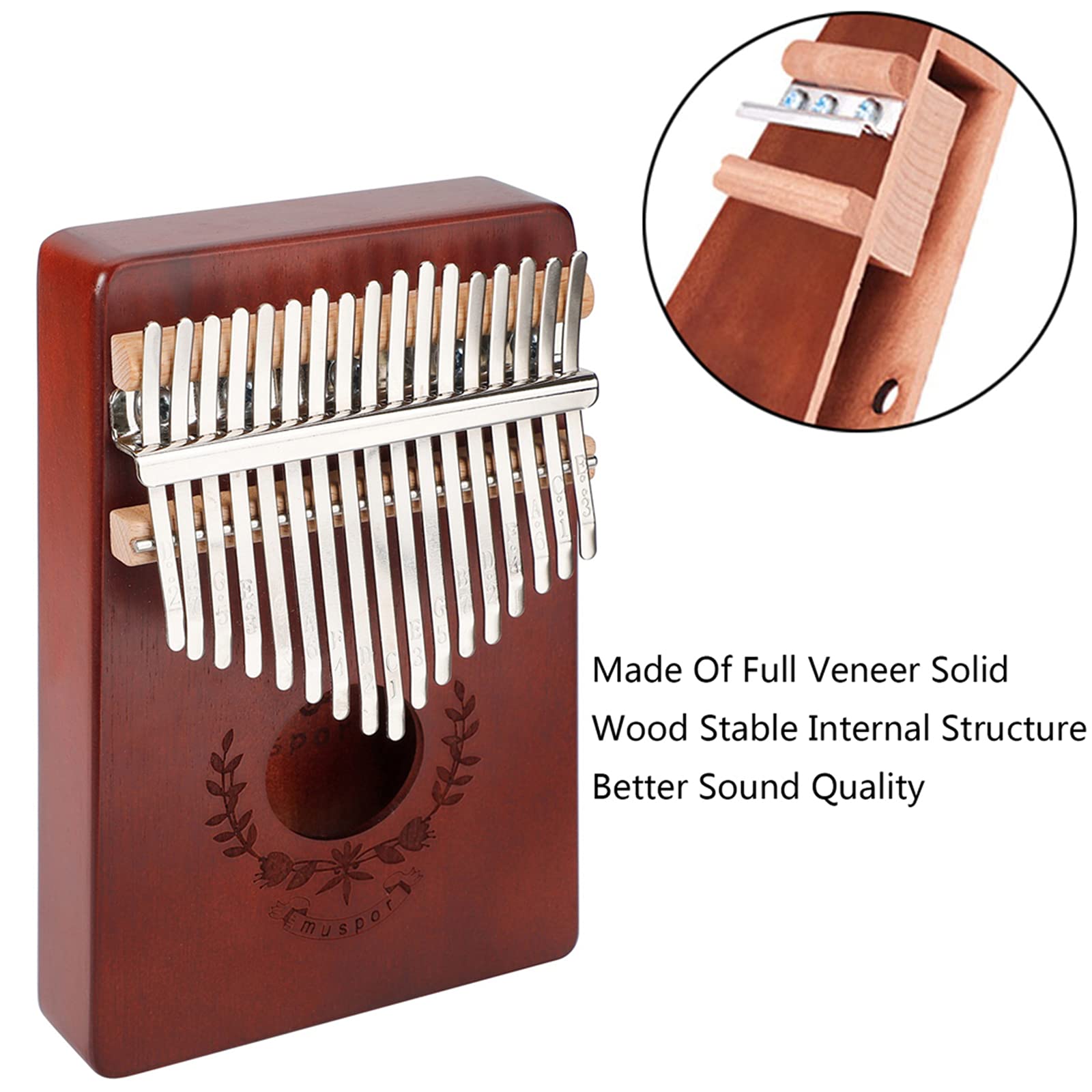 Kalimba 17 Clés, Pouce Piano Haute Qualité Doigt Instrument, Tuning Hammer Marimba Cadeau Musical pour Débutants Enfants Adultes