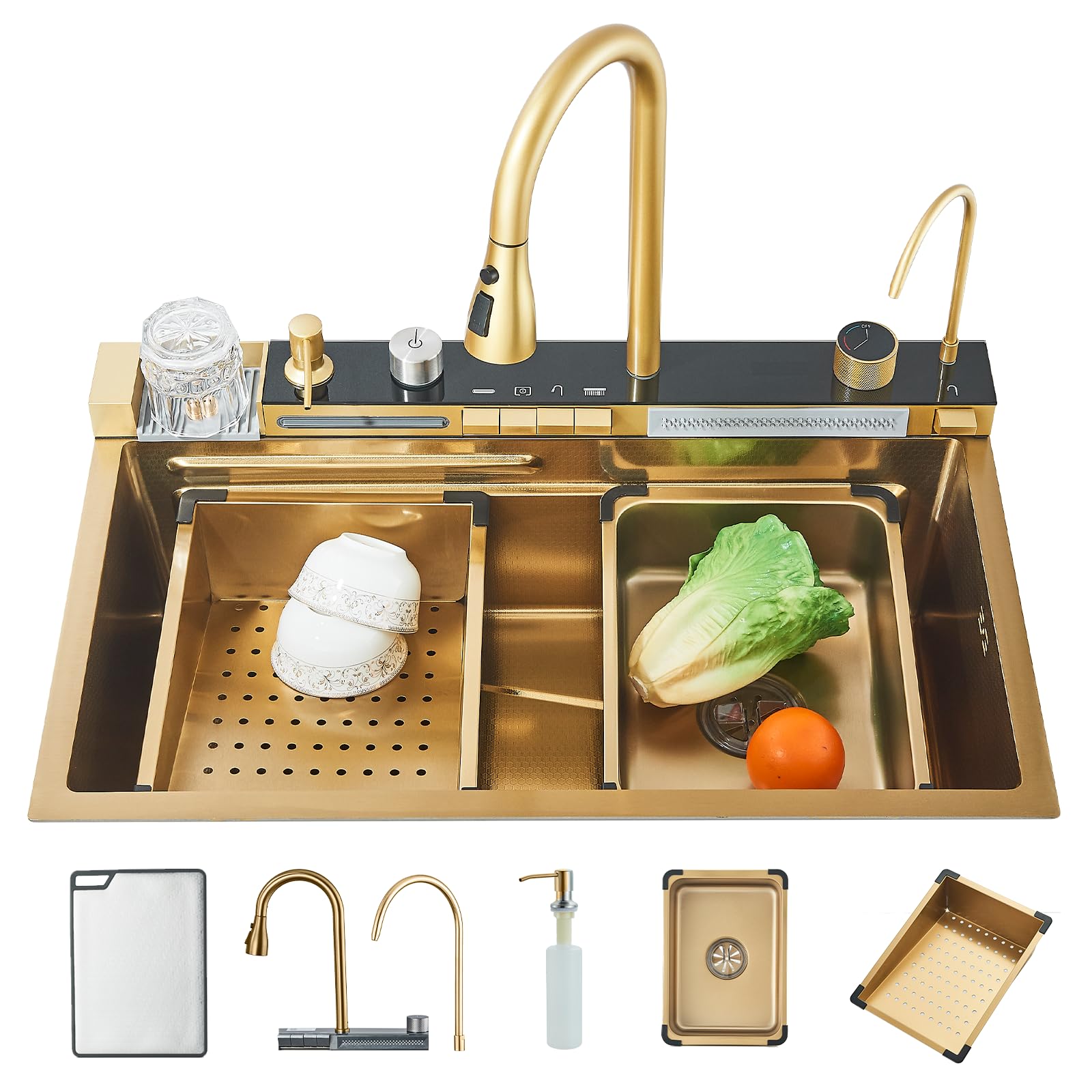 Évier cuisine doré pour simplifier la préparation des repas sains