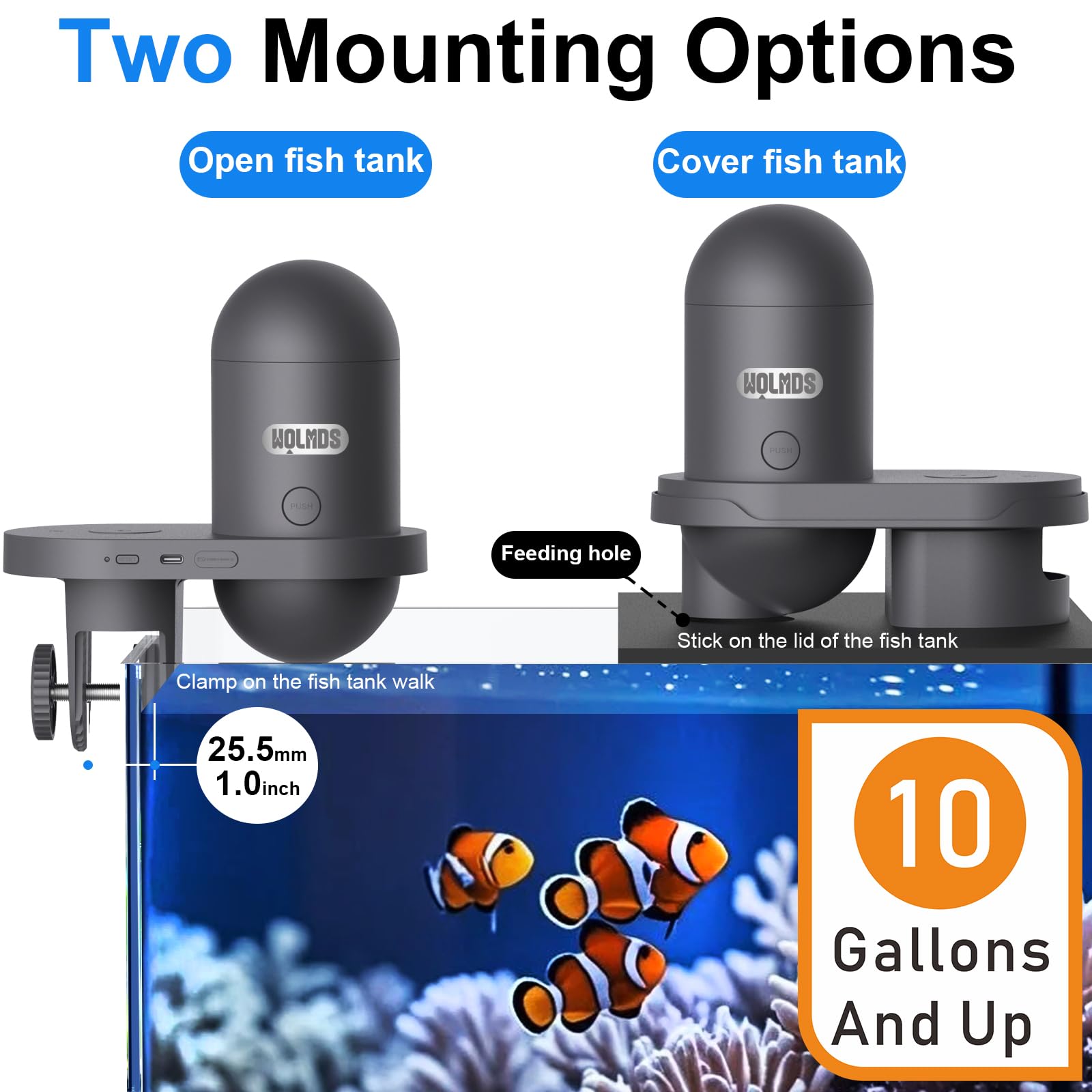 Alimentador Automático de Peces - Dispensador de Comida para Peces WOLMDS con Cámara 2.5K y Control WiFi/App|Capacidad de 230ML,Comedero a Prueba de Humedad Ideal para Vacaciones y Acuarios