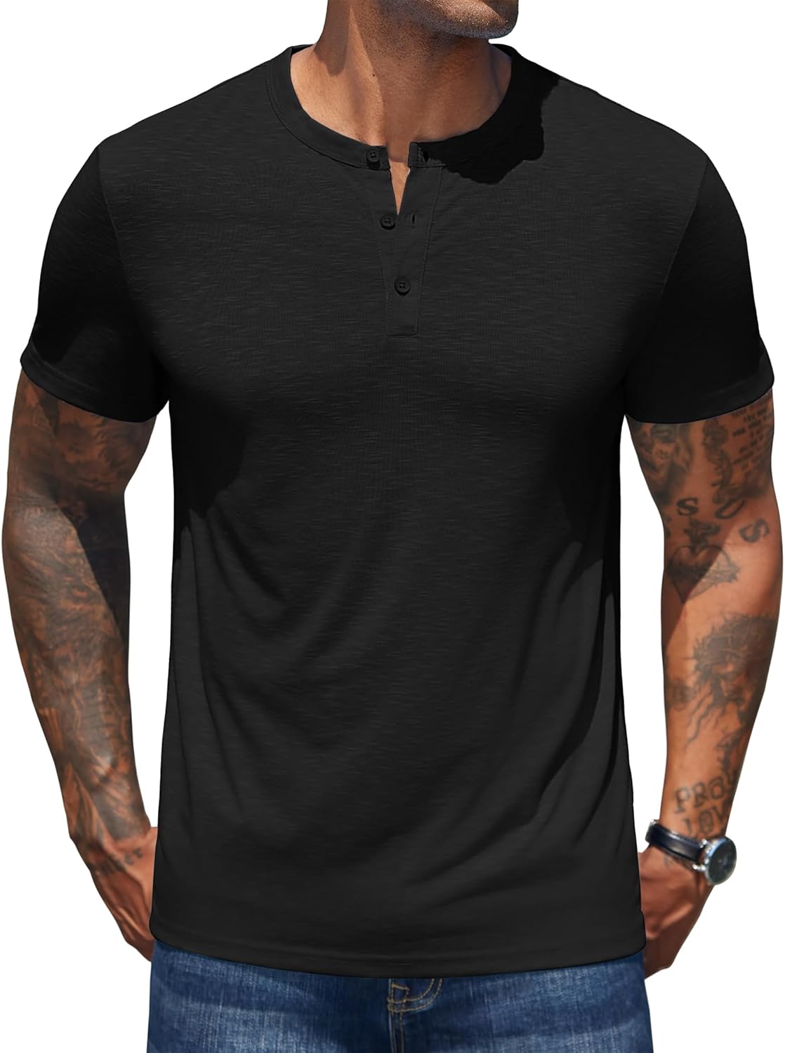 COOFANDY Men's Henley Shirts Short Sleeve Casual Basic Henley Tee Summer Button Lightweight Stretch T Shirts