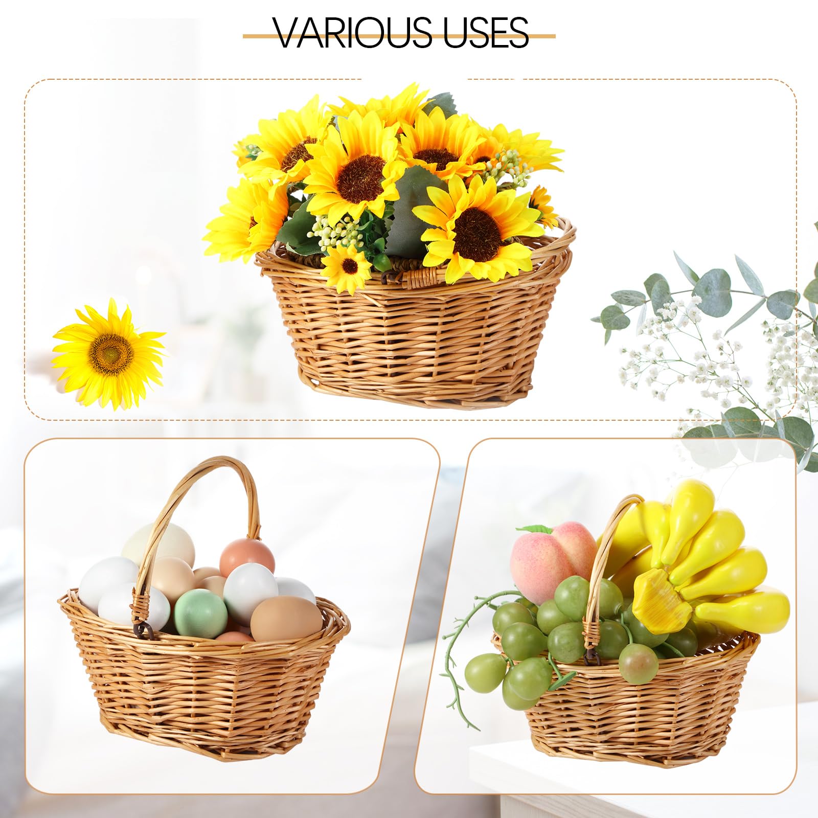 Barydat Kleiner Weidenkorb mit Griff, Blumenmädchenkörbe, oval, geflochten, Geschenkkorb für Hochzeit, Babyparty, Ostern, Camping, Picknick, Zuhause, Garten, Dekoration, 22,9 x 17,8 x 10,2 cm, Khaki