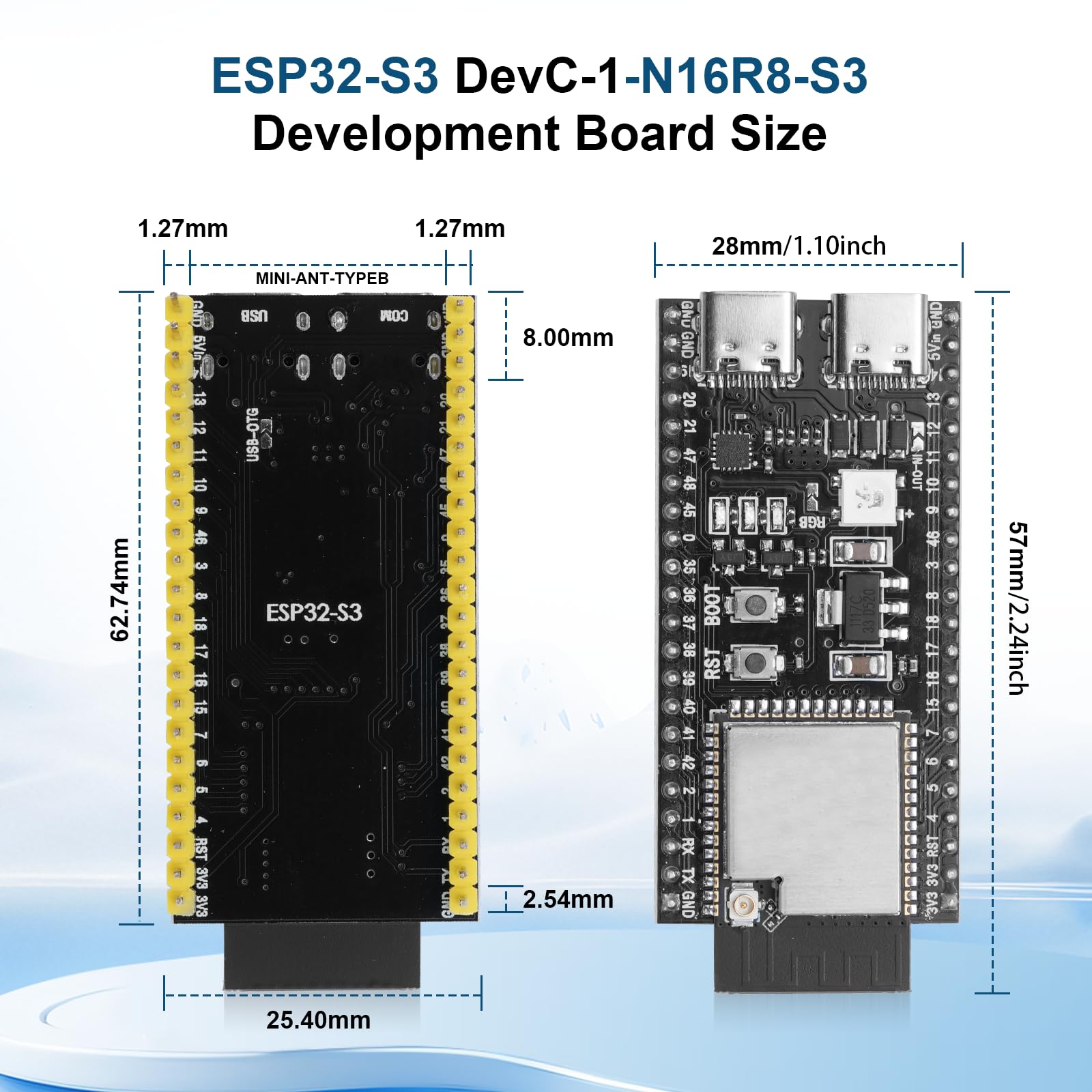 ESP32-S3 DevC-1-N16R8-S3 - Scheda di sviluppo con connettore IPEX AYWHP Wi-Fi + BLE MCU ESP32-S3 modulo completamente integrato, compatibile con Arduino (3 pezzi)