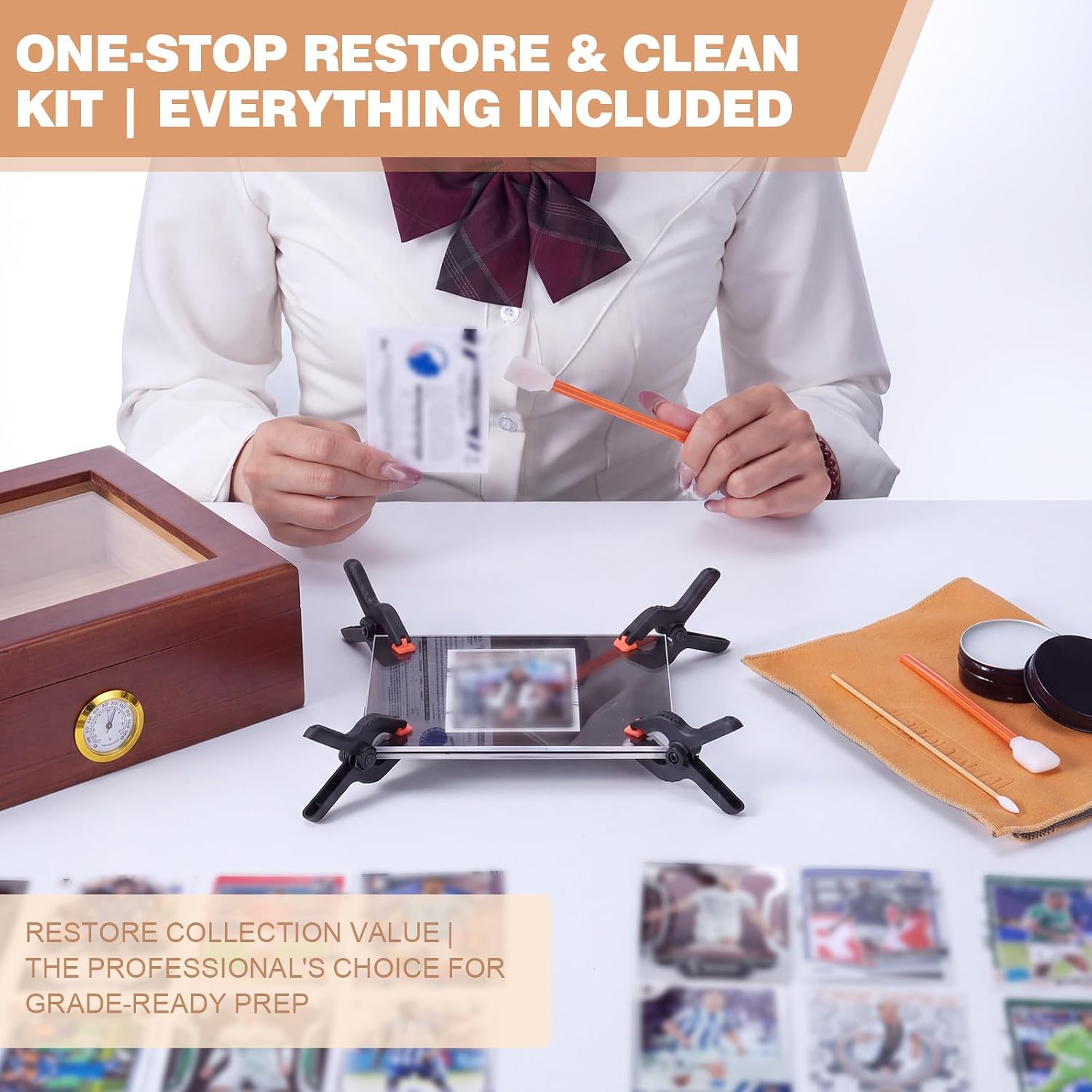 UMMNPR Trading Card Cleaning Kit, Repair Tools with Wooden Humidor