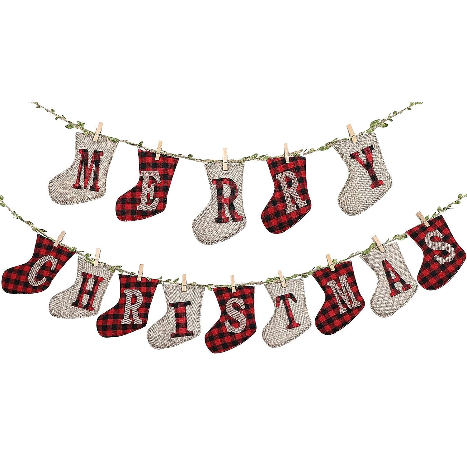 TATAFUN Banner de Arpillera Feliz de Navidad, Decoración Navideña con Forma de Guante, Banderas de Navidad, Bandera de Decoración Merry Christmas Navidad Banner Decoración para Arbol Pared Chimenea