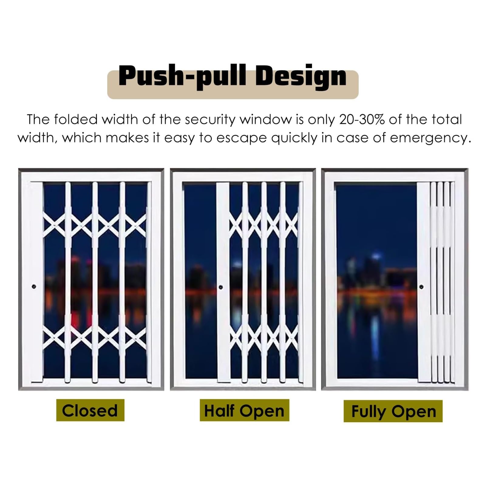Weiße Fenstersicherheitsschlösser, einbruchfest, abschließbar, Teleskopstangen für Fenster und Haustüren, verstellbare Sicherheitsgitter (102 cm, 122 cm), um versehentliches Herunterfallen zu