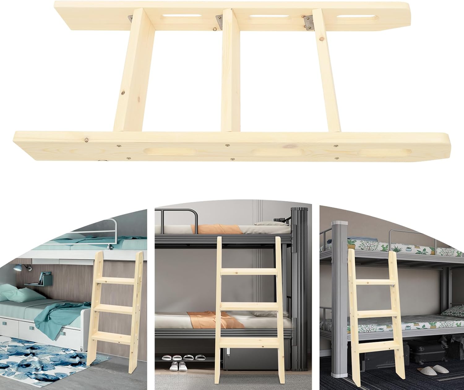 Wooden Bunk Bed Ladder 3-Step Universal Space-Saving RV Step Ladders 220.46lbs Max. Load Capacity Long Climb Ladder for Attic, Travel Trailer, Camper, Lofts, Llibrary (39.37’’ L)