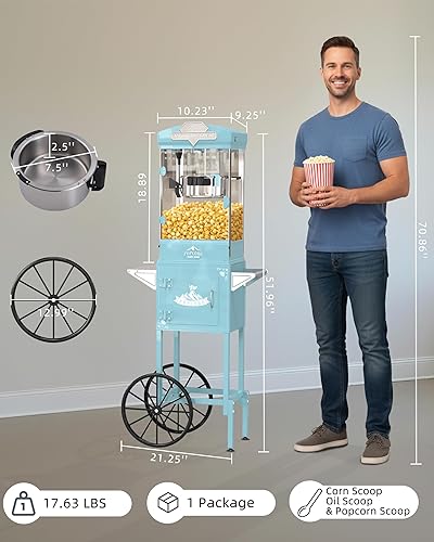 Miniatura 7 de Máquina de palomitas de maíz comercial de 10 oz, máquina de palomitas con hervidor desmontable fácil, carrito de máquina de palomitas de estilo de