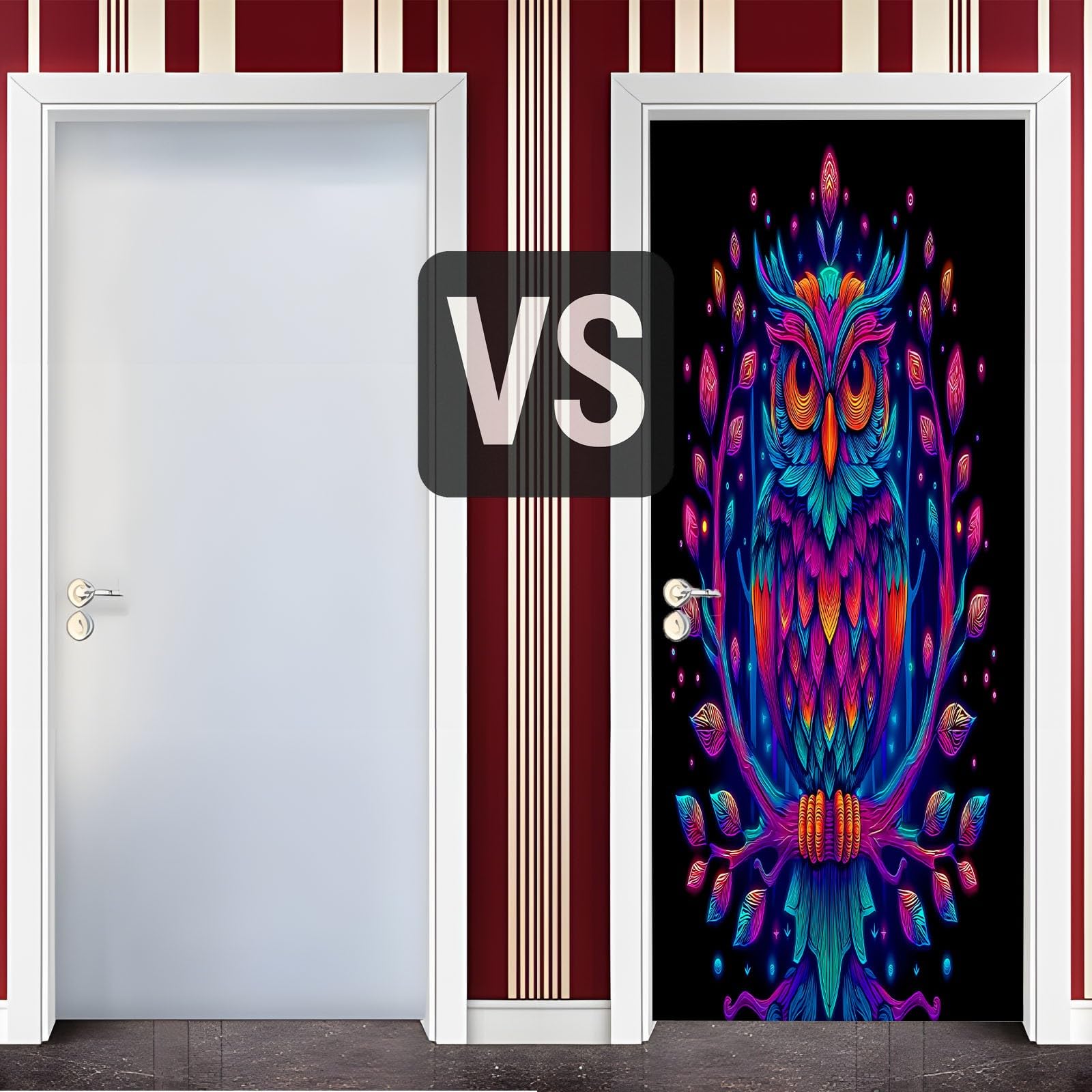 Fantasy Art naklejka na drzwi, zwierzęta, kolorowa sowa, tapeta na drzwi dla dzieci, do sypialni, 90 x 200 cm (szer. x wys.)