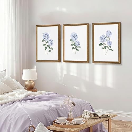 Miniatura 5 de WRFON Arte de pared de hortensias, decoración de pared floral azul, póster botánico de acuarela azul, decoración de pared, lienzo botánico