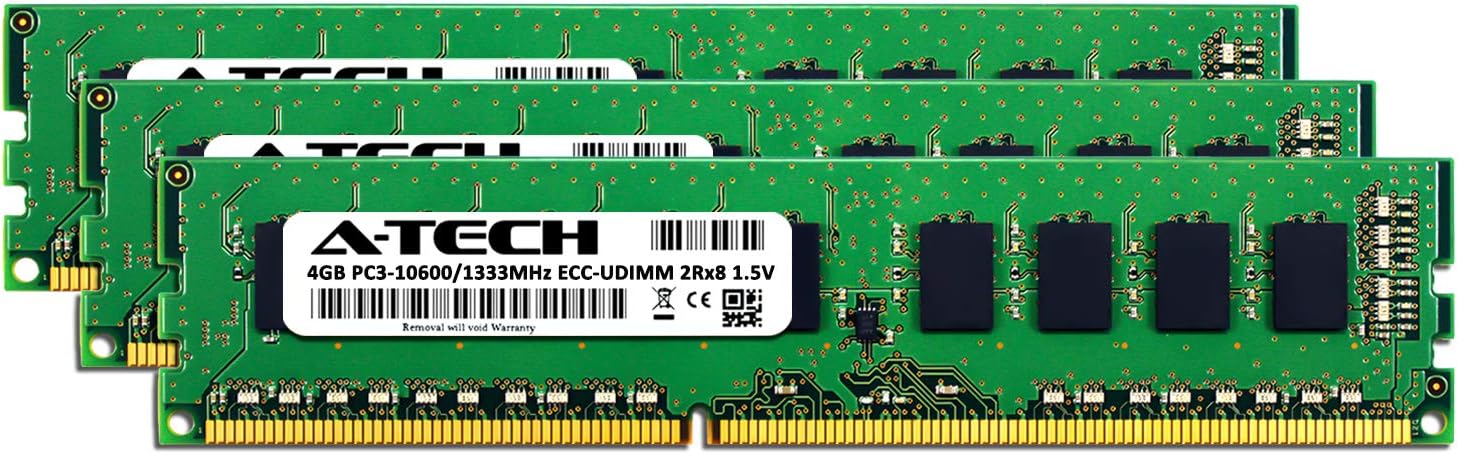 A-Tech 12GB KIT (3 x 4GB) for DELL Precision T3500 (3500) Workstation Desktop Tower - DDR3 PC3-10600 1333MHz 240-Pin UDIMM 2Rx8 1.5V ECC Unbuffered Dual Rank Server RAM Memory