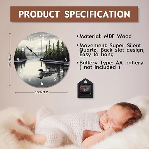 Miniatura 9 de Loon - Reloj de pared rústico de madera de estilo chic de 10 pulgadas, silencioso, sin tictac, funciona con pilas, para sala de estar, dormitorio,