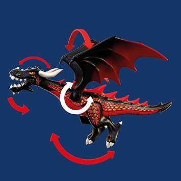 Playmobil | Knights | Black Dragon | Large FireBreathing Dragon with Firing Function and Knight | Dragon Toy for Children Aged 4+ | 72114
