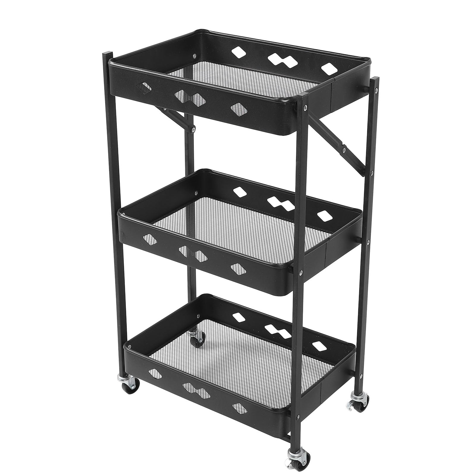 Tnfeeon Carro Rodante de 3 Niveles, Carro de Almacenamiento Móvil de Acero Al Carbono con 4 Estantes Profundos, Organizador de Servicios Públicos Plegable con Ruedas para Cocina, Baño, Lavandería,