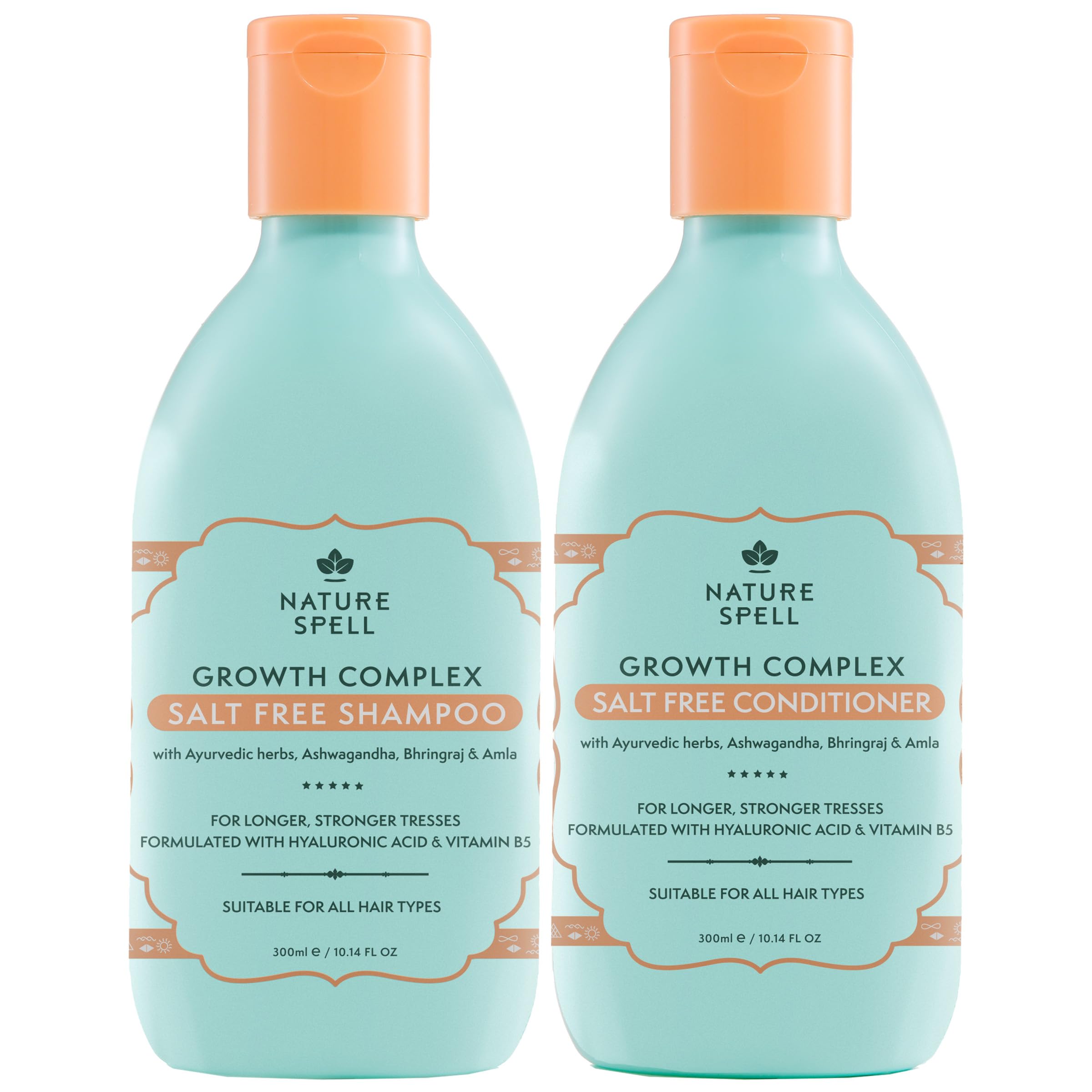 Hair Growth Complex Shampoo and Conditioner Set, Nourishing and Strengthening, Infused with Hyaluronic Acid and Vitamin B5, For All Hair Types, Vegan, Pack of 2, 300ml Each