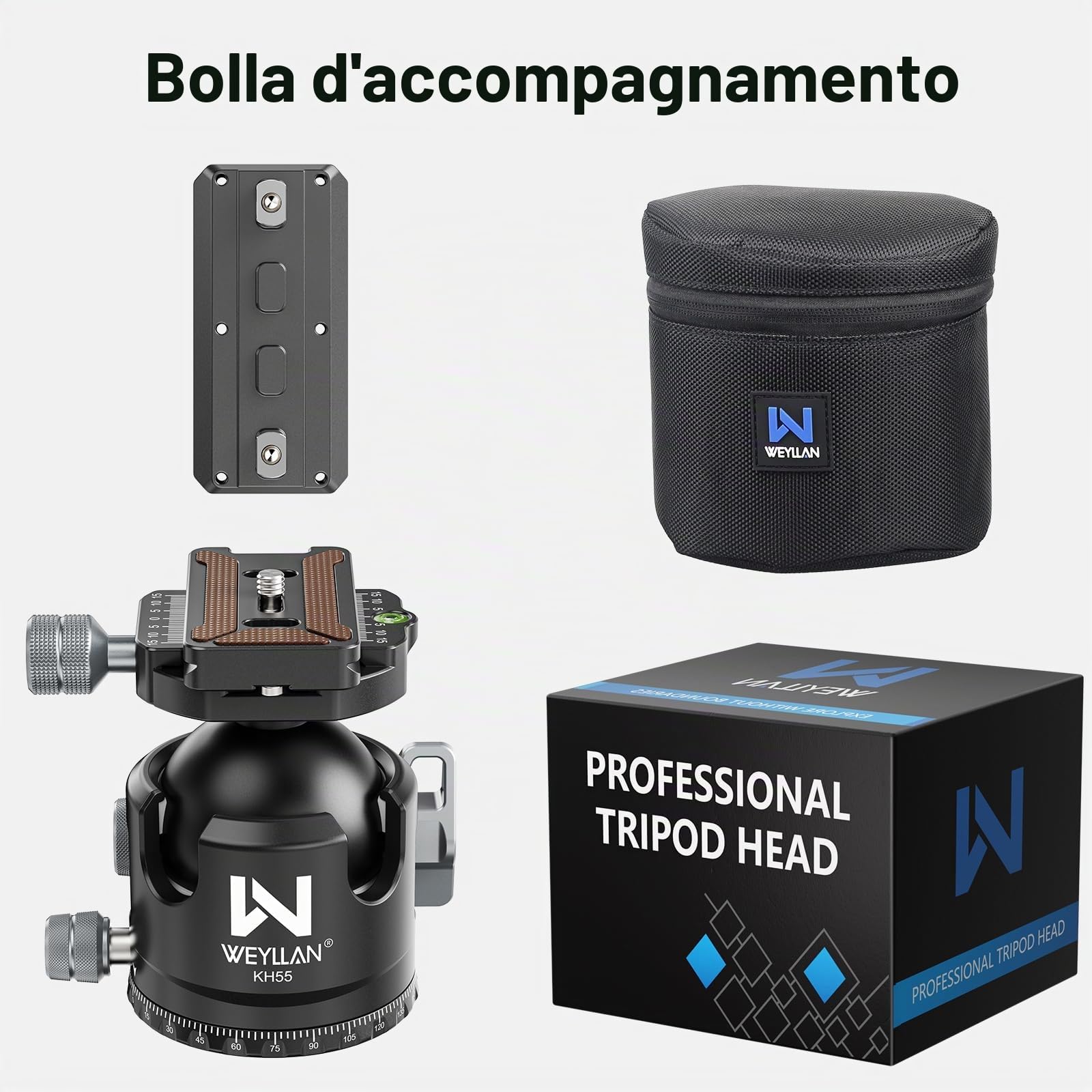 WEYLLAN KH55 testa a sfera per treppiede a basso profilo con rilascio a leva, 55mm testa sferica in metallo rotante a 360°, con arca rail m-lok, per riprese fotografiche di caccia, carico massimo 40kg