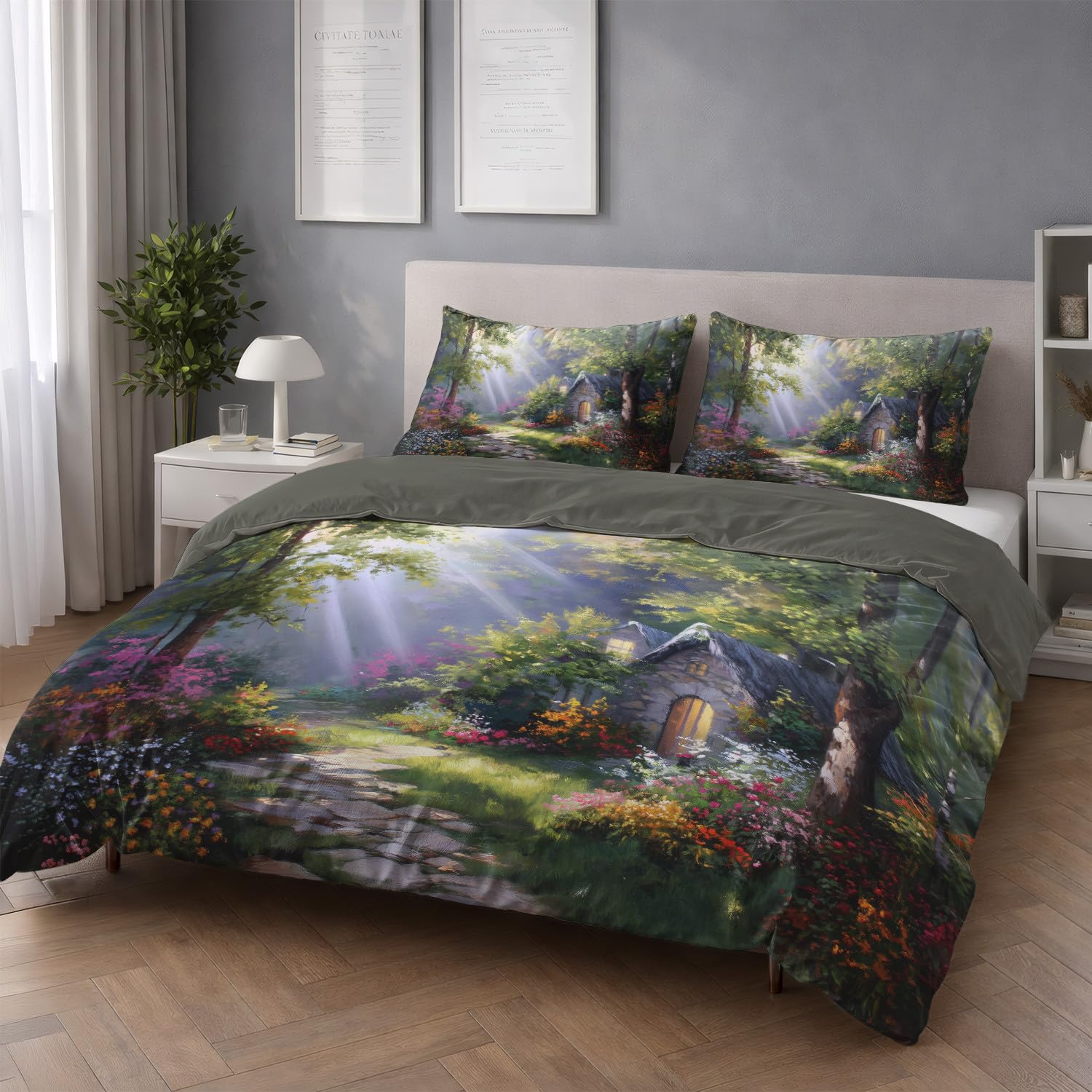 Ilustracja Poszwa na kołdrę 150-220 x 240 cm z poszewkami na poduszki Las Światło słoneczne Przytulny Kabina Extra Soft Multicolor Pościel z zamkiem błyskawicznym dla chłopców i dziewcząt