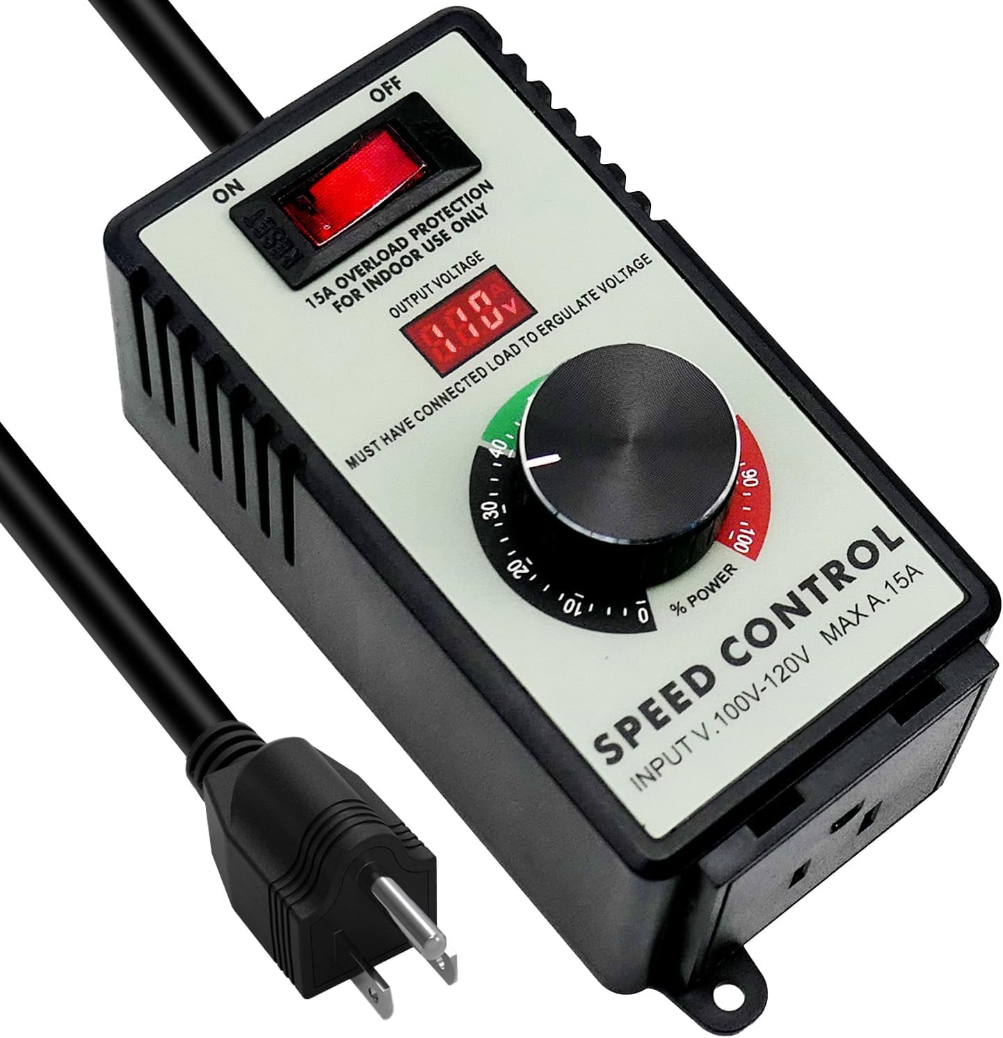Variable Speed Controller AC Motor Speed Controller for Router Rheostat Exhaust Fan Drill, Electronic Voltage Regulator with Overload Protection and Voltage LED Display Screen, AC 100V 120V