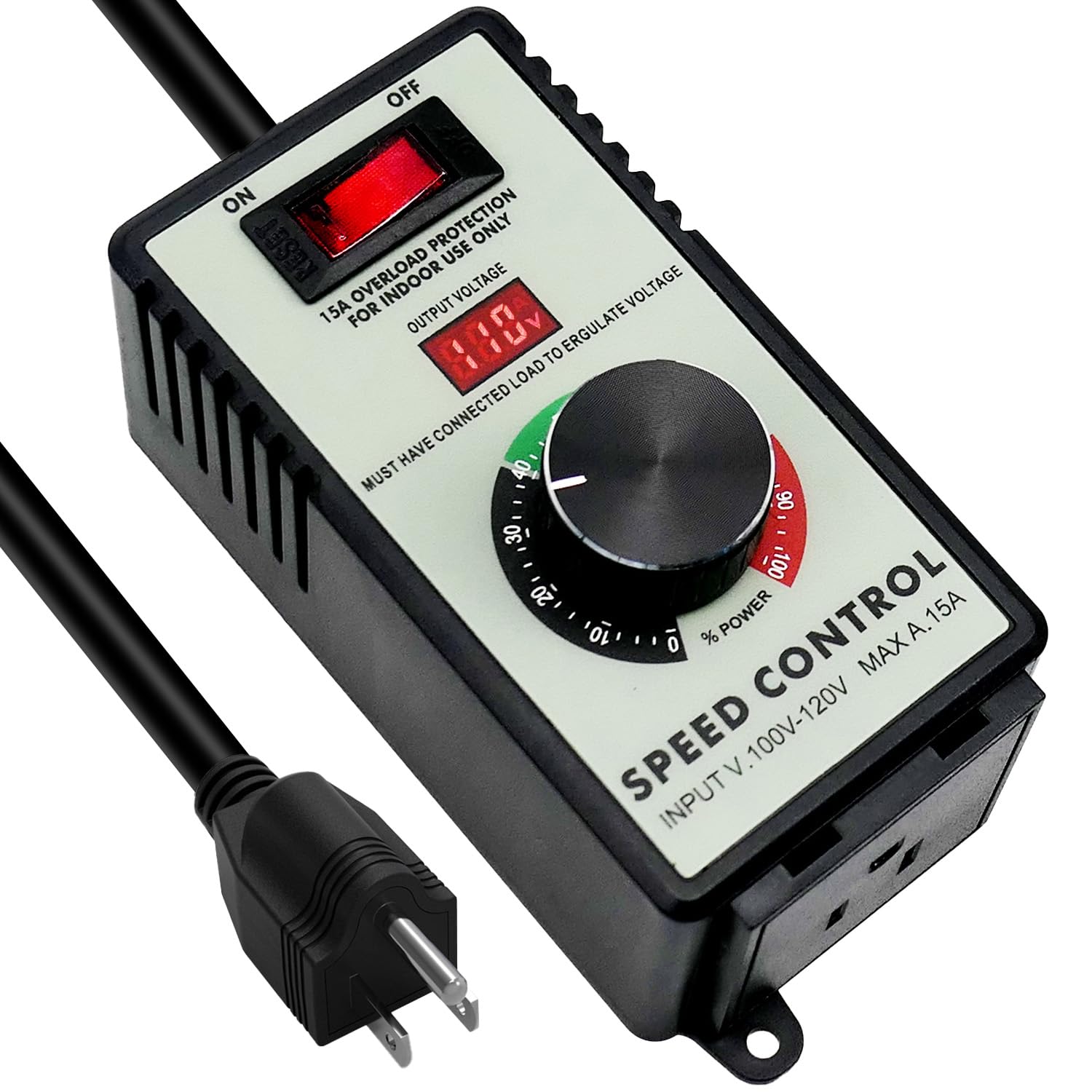 Variable Speed Controller AC Motor Speed Controller for Router Rheostat Exhaust Fan Drill, Electronic Voltage Regulator with Overload Protection and Voltage LED Display Screen, AC 100V 120V