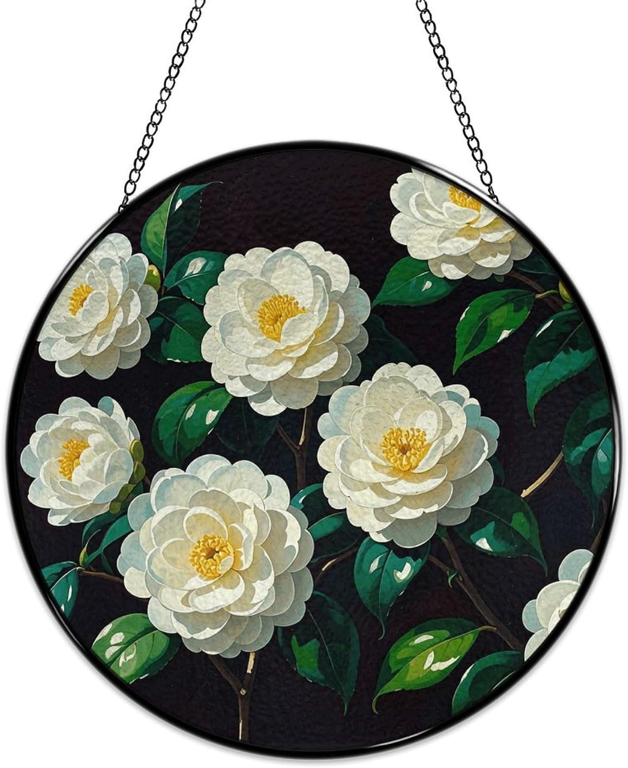 Stained Glass Hanging Sign Suncatcher, Elegant Flowers