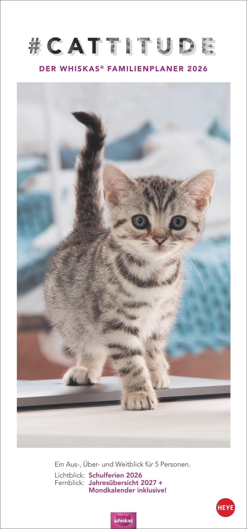 Whiskas Familienplaner 2026: Praktischer Kalender für Familien mit Katzenfotos zum Dahinschmelzen. Terminkalender für die Wand mit 5 Spalten und viel ... Familienkalender (Familienplaner Heye)