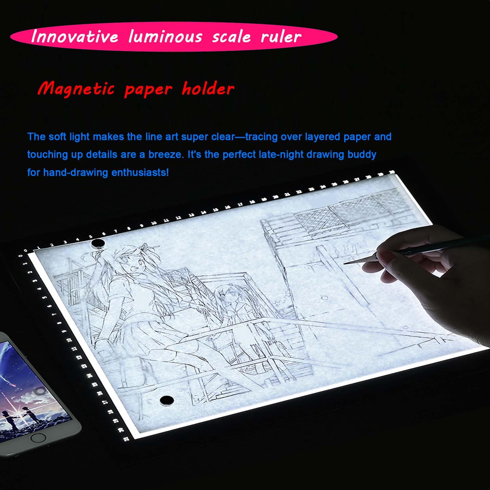 Tablette Lumineuse LED 3 Températures de Couleur – Tableau de Traçage Dimmable avec Tapis Anti-Encre et Sac de Rangement