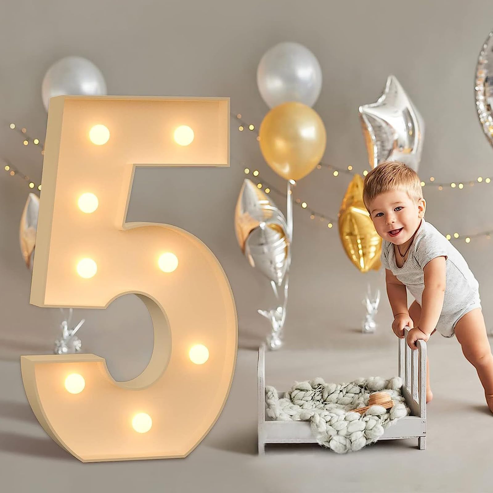 Decorazione per feste, 1,2 m, con numeri luminosi, con luci a LED, per casa, feste, bar, matrimoni, festival, compleanni, regali di Natale, decorazione, numero 5