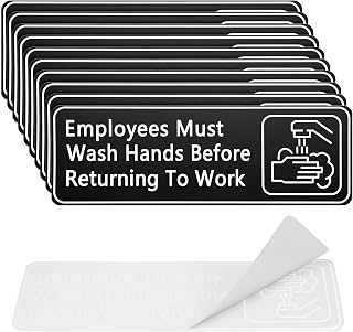 Gjinxi 10 Pack Self-adhesive Restroom Sign Employees Must Wash Hands Sign 9 X 3 Inch Waterproof Acrylic Plastic Signs with Symbols for Restaurant Hotel Rest Stops Public Restrooms