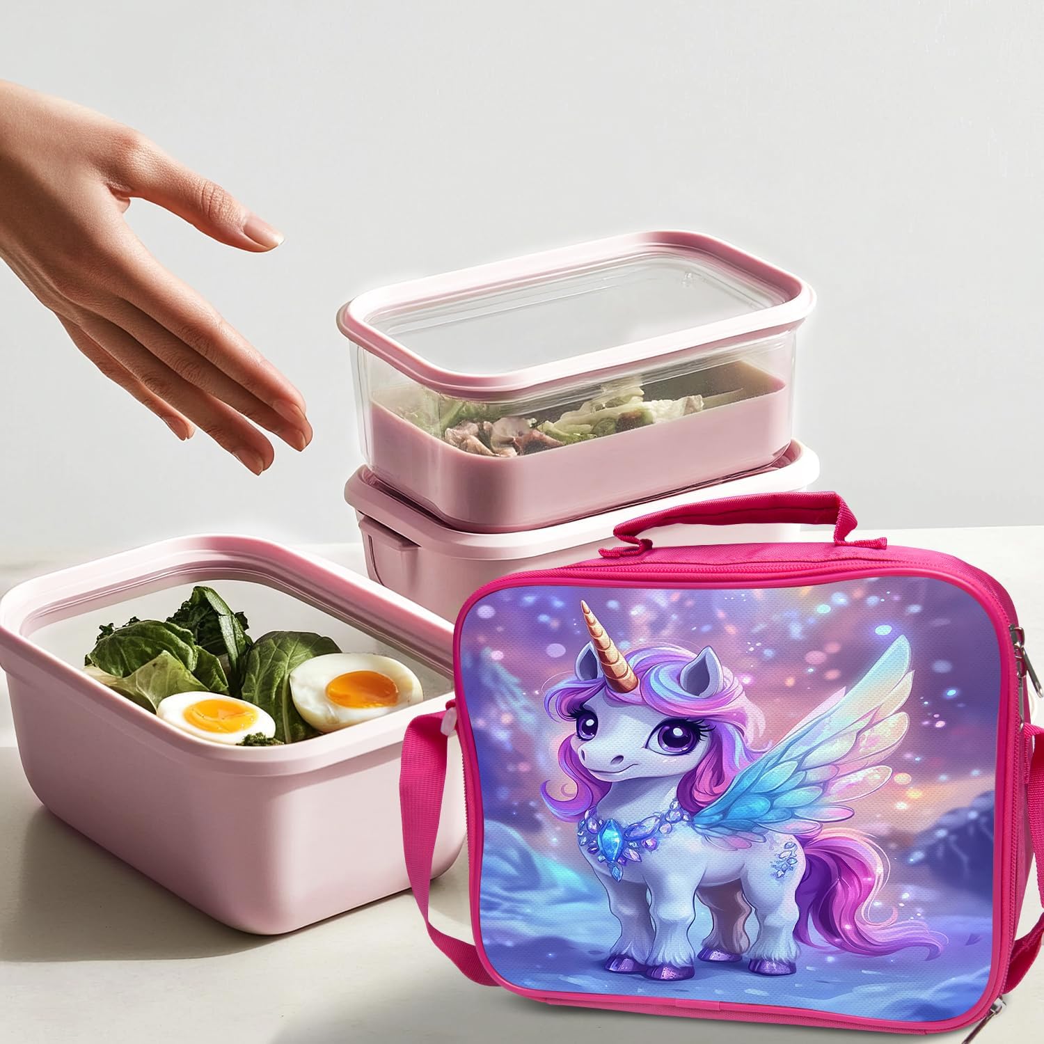 Unicorn School Backpack for Teens Kids Kindergarten Elementary Middle School 3-Pcs Bookbag, Unicorn Back Pack for Boys Girls Children Book Bag, Small Modern Bag