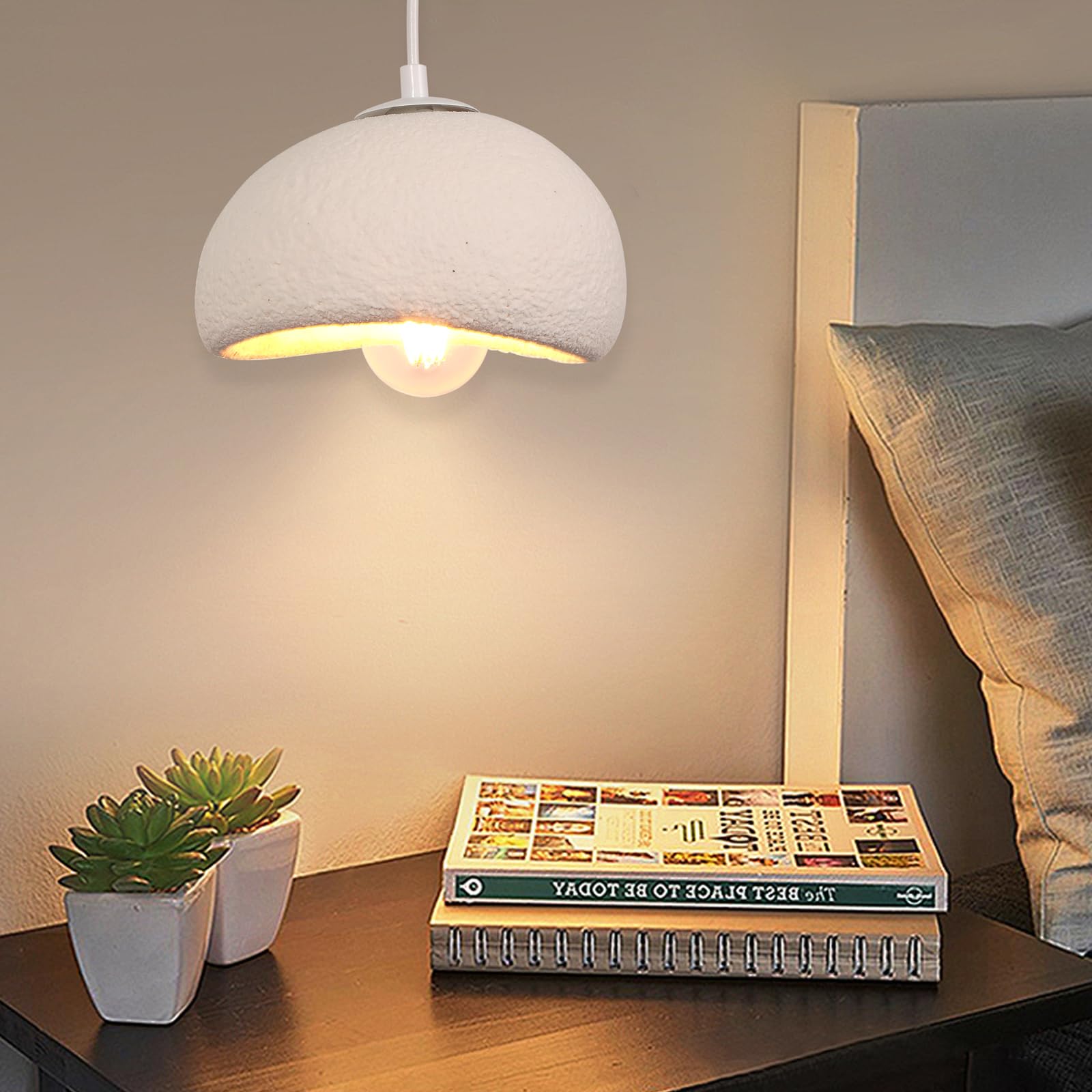 LIGKIN Hanglamp Licht Creatieve Scandinavische Kroonluchter Gesimuleerde Stenen Kap E27 Plafondlamp Verstelbaar Plafondlamp 40cm voor Slaapkamer Eetkamer Woonkamer, Wit
