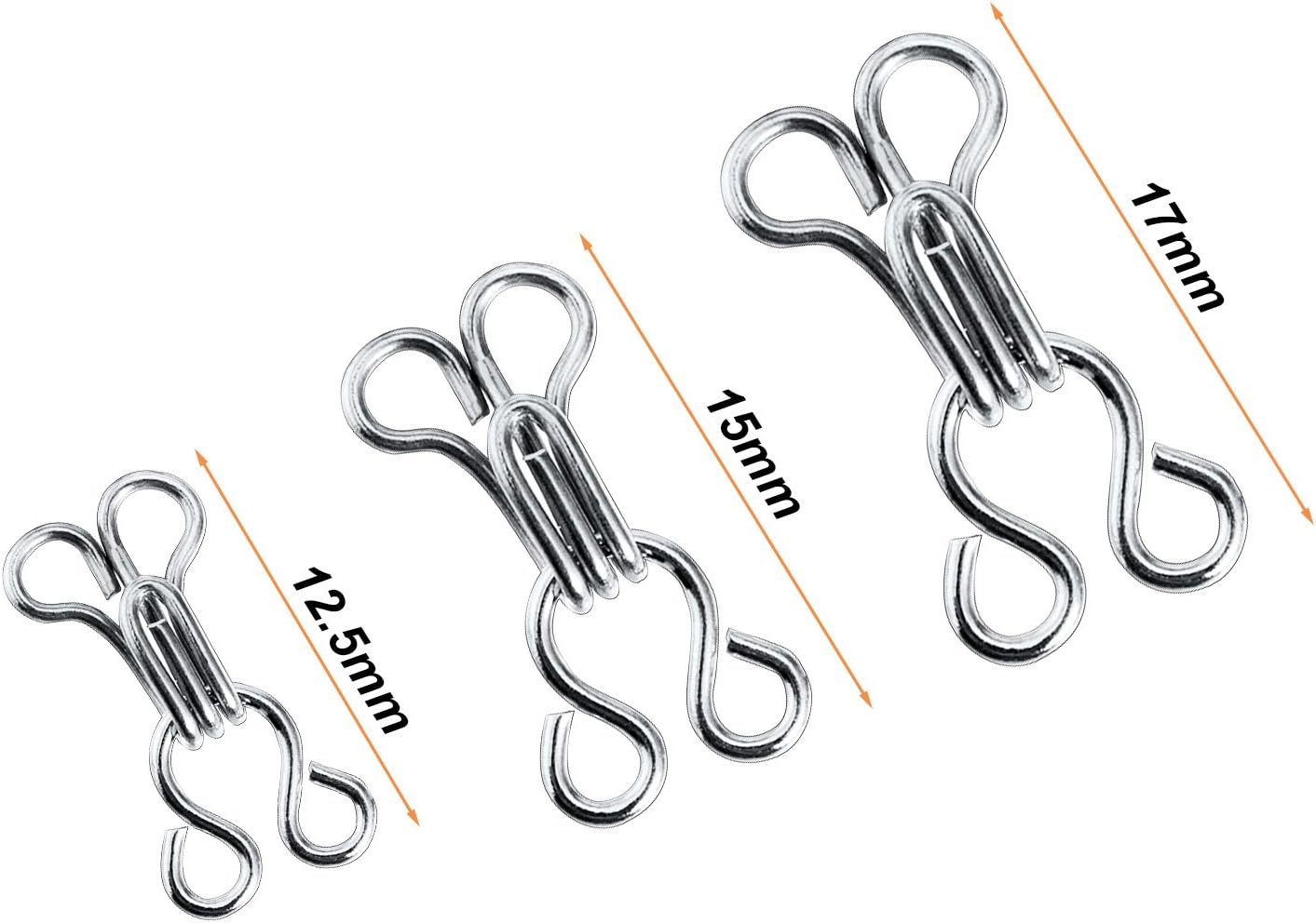 Bememo 50 Set Sewing Hooks and Eyes Closure for Bra and Clothing, 3 Sizes (Silver)
