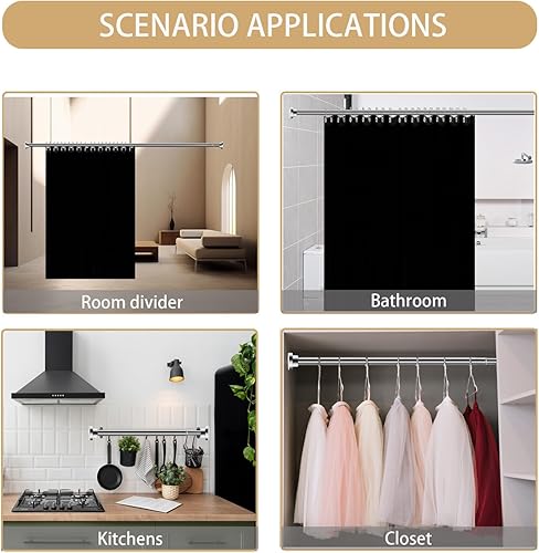 Miniatura 5 de Barra de cortina de ducha con tensión de resorte, sin taladro, 26-48 pulgadas, acero inoxidable plateado, ajustable, a prueba de óxido, sin