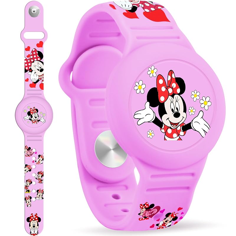 Pulseira Infantil para Apple AirTag SlyCroko com Capa de Silicone à Prova d’Água, Design Cartoon Roxo