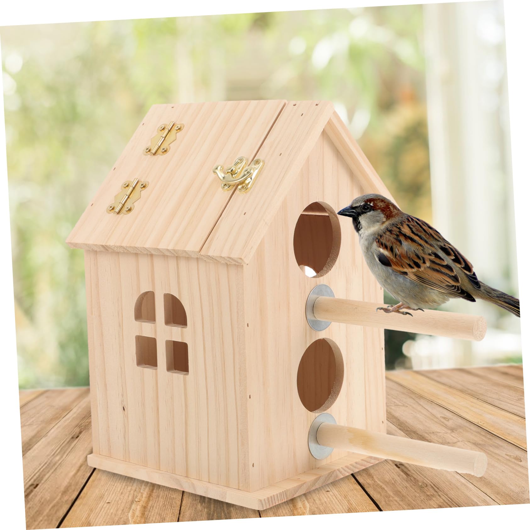 Yardwe Caja Nido de Madera para Pájaros, Nido de Cría, Caqui | Forma Circular Hueca, para Aves y Crías, Decoración Exterior, Aspecto Delicado