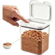 Brown Sugar Keeper, 2.11qt Brown Sugar Container Airtight with Lid Spoon, Large Opening & One-Press Pop-Up Lid, PET Transparent Sugar Container for Kitchen Counter or Pantry Storage, 5.9x4.8x6.8 Inch