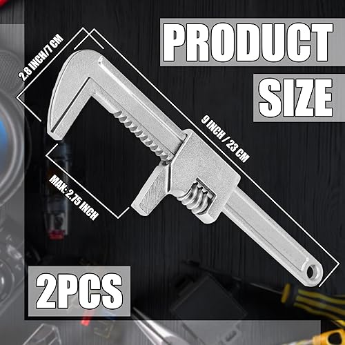 Miniatura 2 de Lasnten Llave automotriz, 2 llaves grandes ajustables para automóviles, se adaptan a una variedad de tamaños de sujetador, apertura de gran diámetro