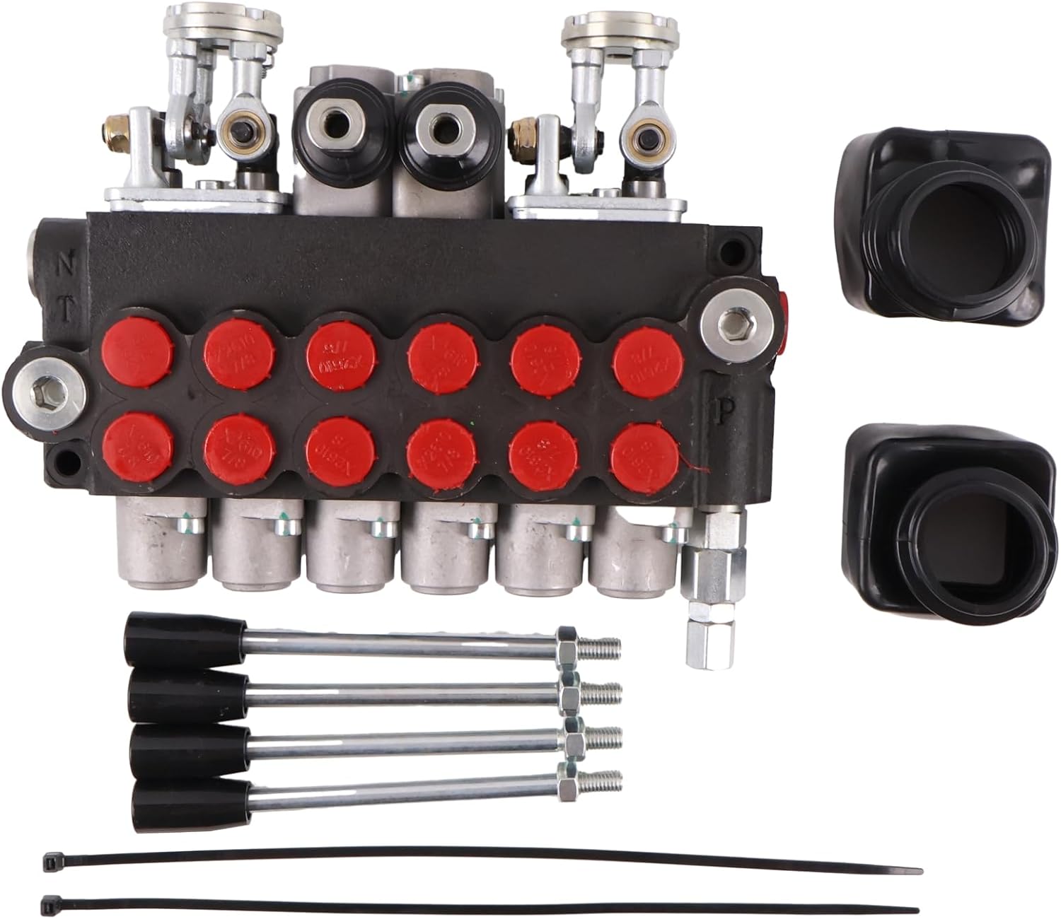 Solarhome 6 Spool 11GPM Hydraulic Backhoe Directional Control Valve w/ 2 Joysticks 10 SAE O-Ring Double-Acting