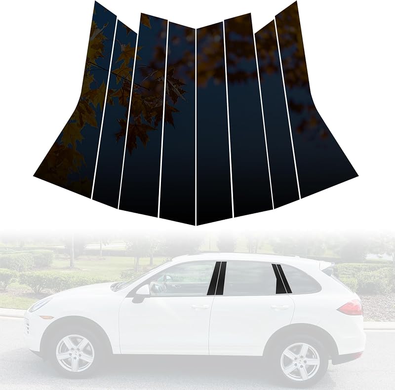 Moldura de coluna de porta BASIKER preta brilhante para Porsche Cayenne 2010–2017 – 8 peças