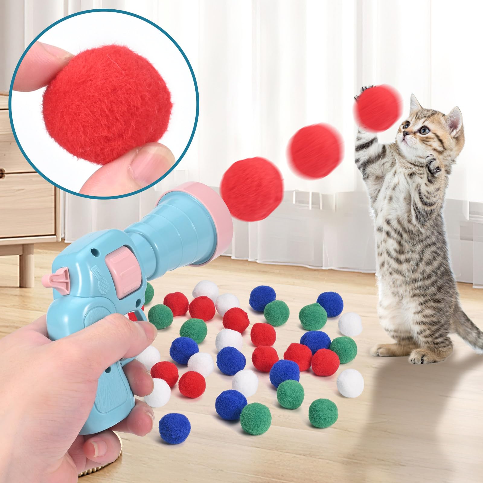 Cutiolly Katzenball Werfer - 50 Bälle, Interaktives Spielzeug Für Katzen