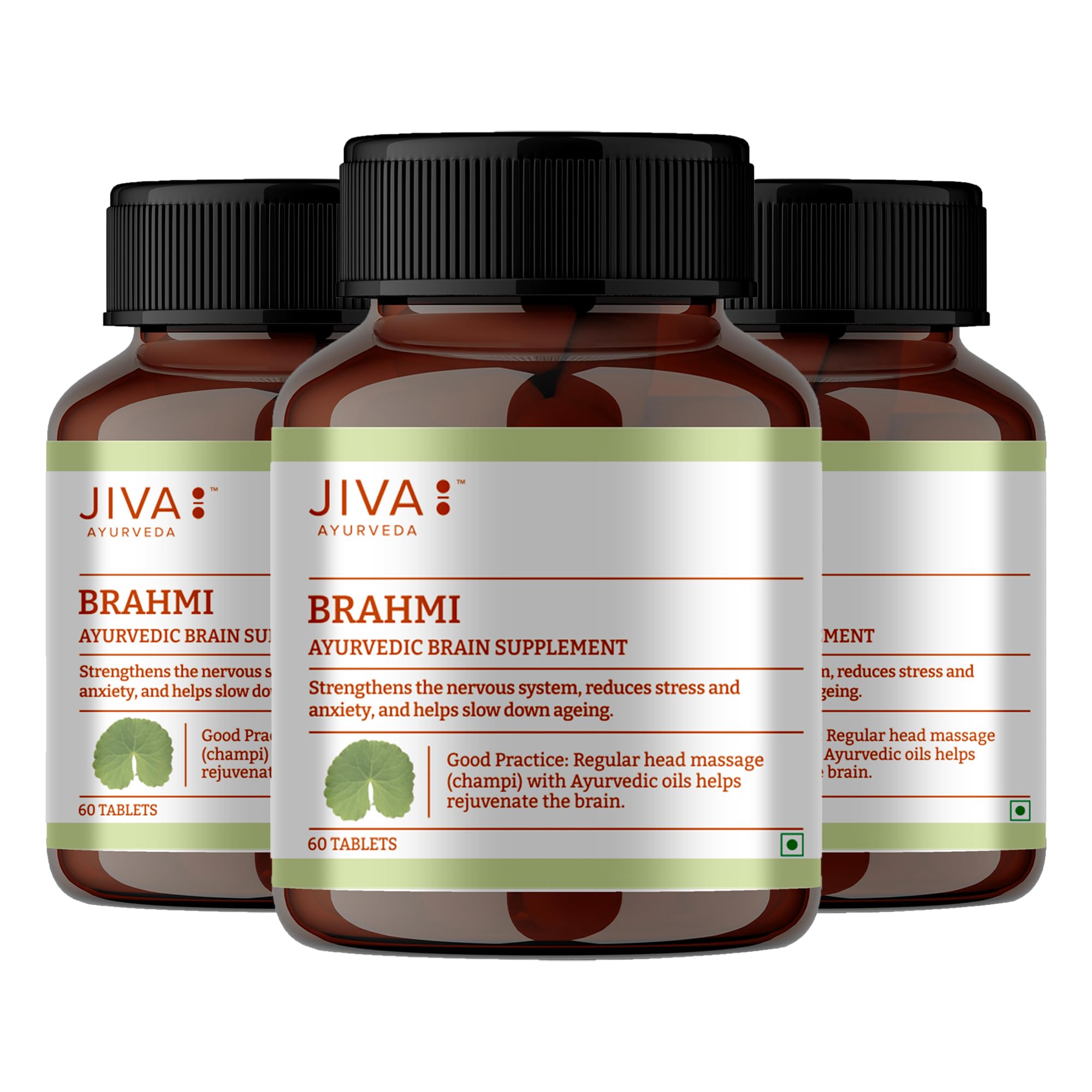 Jiva Brahmi Tablets 500mg 180 Tablet for Mind Wellness | Helps to Relief Stress & Anxiety 60 Tablet (Pack of 3)
