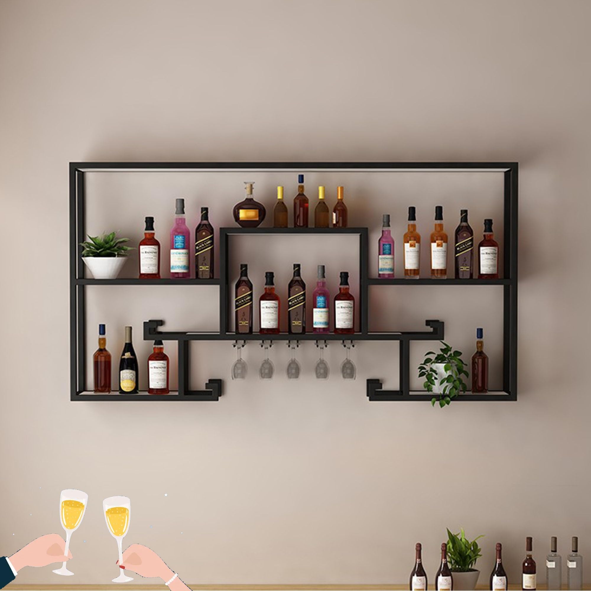 Support à verres suspendu et casier à vin mural pour libérer votre comptoir