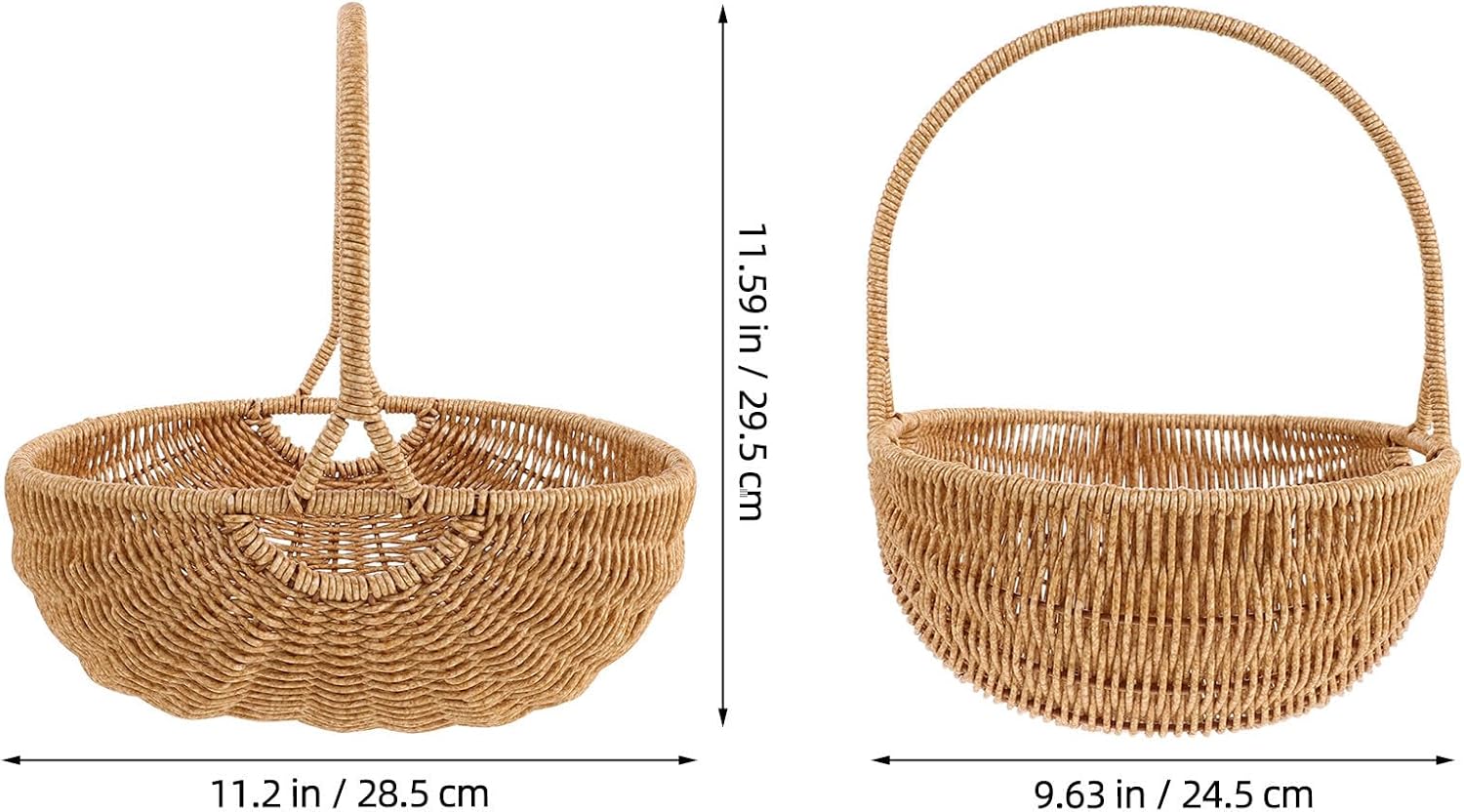 jojofuny Plastic Imitation Rattan Woven Basket with Handle, Pumpkin Inspired Design, Wear Resistant and Multi-purpose Storage Holder for Fruits, Vegetables, and Snacks, for Home Decor