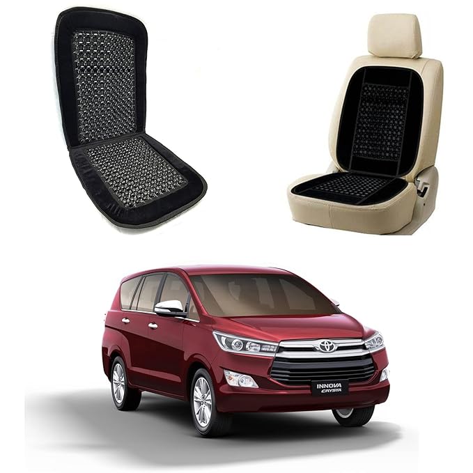 Oshotto Car Wooden Bead Seat Cushion Velvet Border Compatible with Toyota Innova Crysta - (Black) - 1 Piece